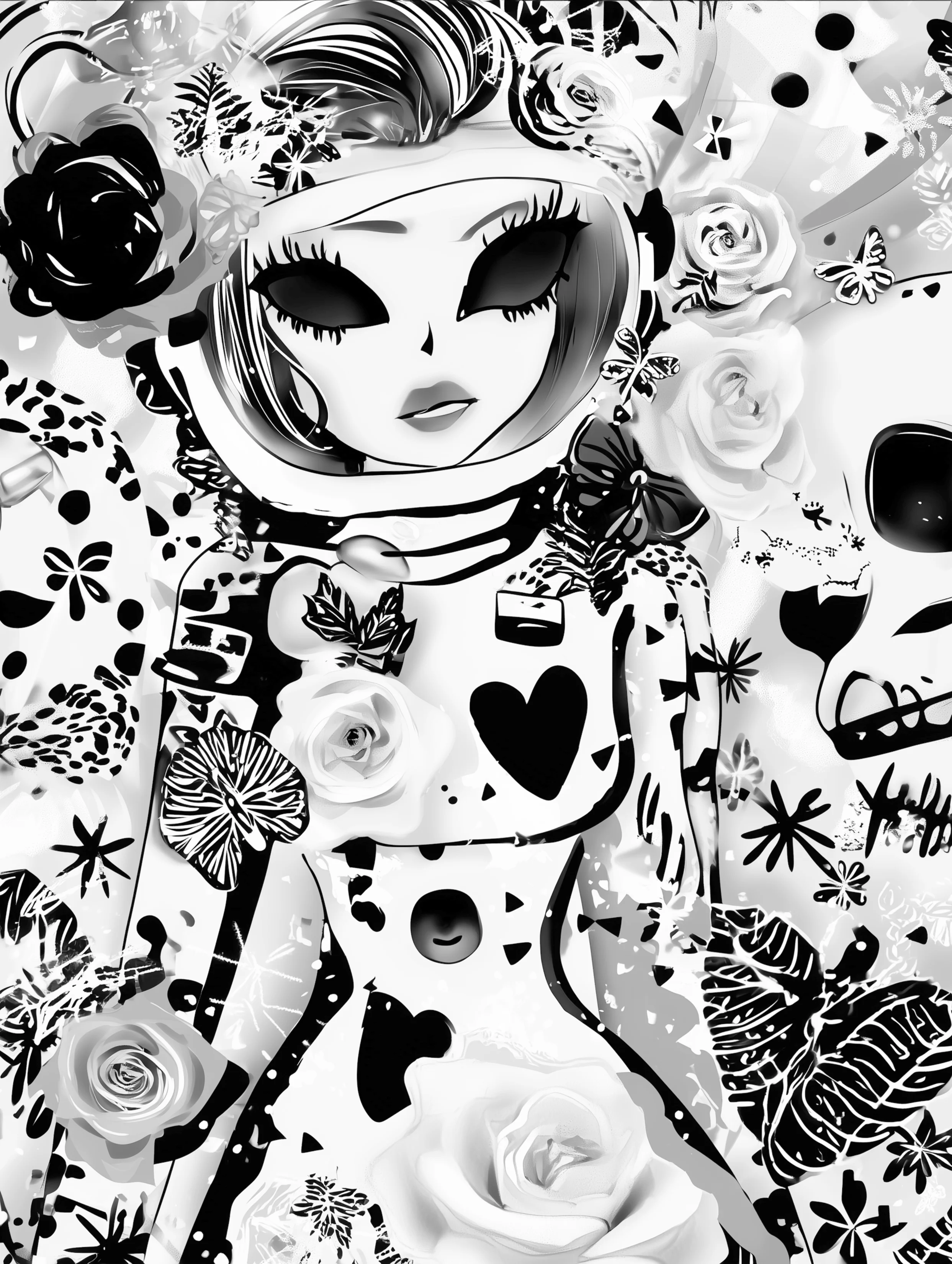 Free printable astronaut coloring pages for adults featuring heart on astronaut lady